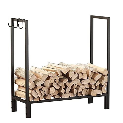 DJVHSRI Firewood Rack Firewood Racks Extra Long Log Holder with Hooks, Heavy Duty Storage Stacker for Back Porch Wood Stove Fire Pit, 31. 5 X 11. 8 X 29. 5 Inches, Easy to Instal,
