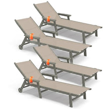 PLUUV Outdoor Pool Chaise Lounge Chairs Set of 4 with Cup Holder, Khaki