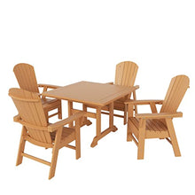 WO Outdoor Adirondack Patio Dining Chair Table 5 PCS Set Seashell Back Armchair Square Table Retro Aesthetic for Outside Restaurant Dining, Resort, Hotel, Lawn, Garden (Teak)