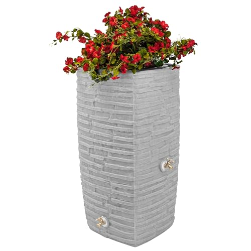Good Ideas Impressions Riverwalk 50 Gallon Faux Slate Surface Dual Spigot Rain Barrel Light Granite 4 Pack