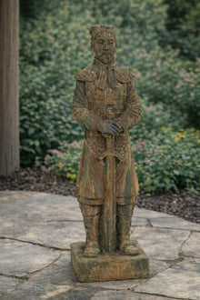 Solid Rock Stoneworks Chinese Warrior Concrete Statue – 30" H x 9" W x 7" D – Oriental Garden Decor – Asian-Inspired Outdoor Sculpture – Handcrafted Solid Concrete – Made in USA