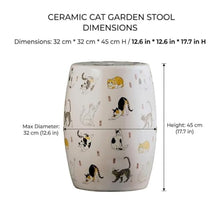 Ceramic Garden Stool Cat Print Indoor Outdoor Side Table Shoe Changing Seat
