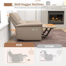 KEIKI Wall Hugger Recliner Chair, Zero Wall Electric Recliner Chairs with USB Port， Electric Recliner for Living Room, Fabric Reclining Armchair for Small Space, Brown