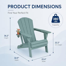 Patio Kingdom Folding Adirondack Chairs Set of 6 with Cup Holders, Heavy Duty HDPE Plastic Outdoor Chairs, Weather Resistant Heavyweight Patio Furniture Set for Deck, Fire Pit, Backyard, Aruba Blue