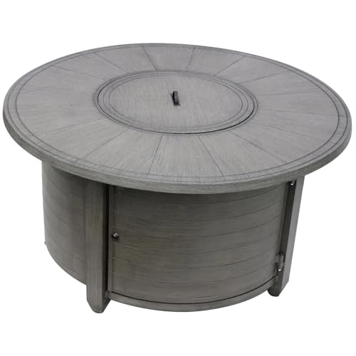 Hiland 48'' Propane Aluminum Fire Pit, Brushed Faux Wood Finish, 42,000 BTU, Round