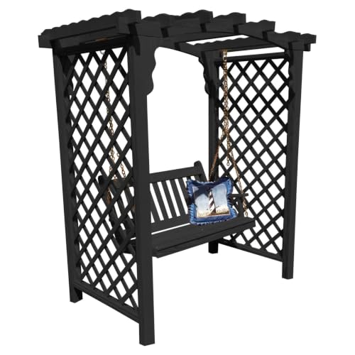 Keystone Amish Co. Newberry Pressure Treated Pine Garden Arbor, Heavy Duty Outdoor Archway Trellis, Amish Crafted, Made in USA & Swing, 5-Foot, Charcoal Stain