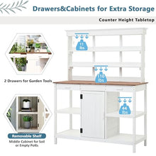 Roomfitters 66" Farmhouse Outdoor Potting Bench Table with 2 Drawers, Cabinet and Open Shelves, White