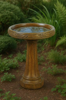 Solid Rock Stoneworks Bountiful Birdbath – 27" Tall Heavy-Duty Concrete Garden Bird Bath, 2-Piece Design, 96 lbs – Weather-Resistant Outdoor Décor- Espresso Stain Color
