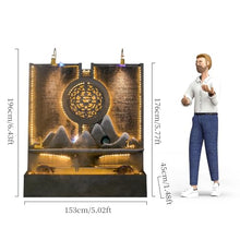 Indoor Outdoor Resin Zen Fountain Wall with Buddha & LED Lights, Large Water Feature with Circular Design, Landscape Decor with Pump, for Garden, Entryway & Living Room