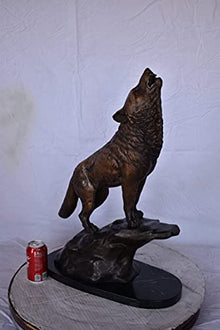 Nifao Wolf, Howling Wolf on Cliff Medium Bronze Statue, 9"L x 20"W x 26"H