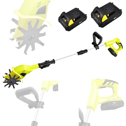 Electric Garden Tiller, 20VCordless Cultivator, Tilling Width 10.5cm/25cm, Working Depth 25cm/22cm, Speed 250/270 RPM, Cultivator & Rotavator for Lawn, Vegetable (A)