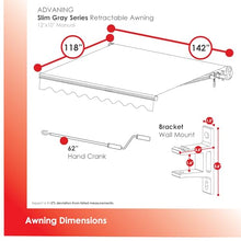 ADVANING SG Series, 12'x10' Manual Retractable Awning, Fully Assembled Quality UV+ Sun Shade Canopy, Color: Gray, MA1210-A118NG