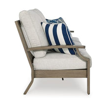 Benjara Inaya Outdoor Sofa, 4 Throw Pillows, Cream White, 89 Inch Brown Metal