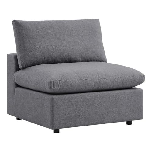 Afuera Living Modern Outdoor Patio Armless Chair, 36" Wide Cushioned Seat, Powder-Coated Aluminum Frame, All-Weather UV-Resistant Gray Fabric Covers, Non-Marking Foot Caps for Porch, Patio, Poolside