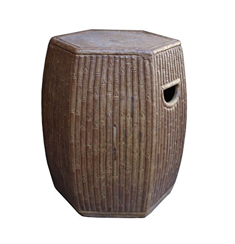 Orientliving Chinese Hexagon Bamboo Theme Garden Stool Brown