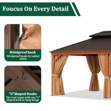 Sonegra 12' x 20' Hardtop Gazebo, Wooden Finish Coated Aluminum Frame Canopy, Galvanized Steel Double Top, Outdoor Permanent Metal Pavilion with Curtains and Netting, for Backyard, Patio and Deck