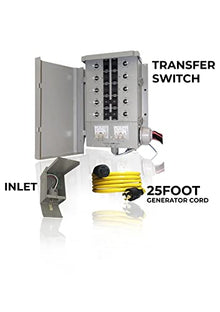 Connecticut Electric EmerGen Backup Power Manual Transfer Switch Kit 30 Amp, 25 Foot Cord, 10-Circuit, 7500 Watts, EGS107501G2K25 for Portable Generator (with 25 FT Generator Cord)