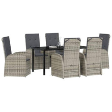 FUDUGEHMIOFWFJJ Garden Dining Set 7 Pcs Grey Outdoor Furniture with Cushions, Poly Rattan Patio Set with Tempered Glass Table for Backyard, Terrace, BBQ, Modern All-Weather Dining Chairs and Table