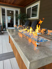 EasyFirePits DIY Pro Pre-Plumbed Gas Linear Fire Table Kit w/Glass Windscreen, Stainless Steel Pan, Burner, and Professional Gas Connection Kit (70.5X13.5)