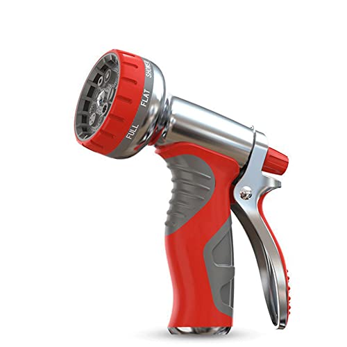 Feilx Garden Hose Nozzle Sprayer, Heavy Duty Metal Hose Nozzle with 9 Adjustable Patterns for Hand Watering Plants and Lawn, Car Washing, Pa (Color : Red)