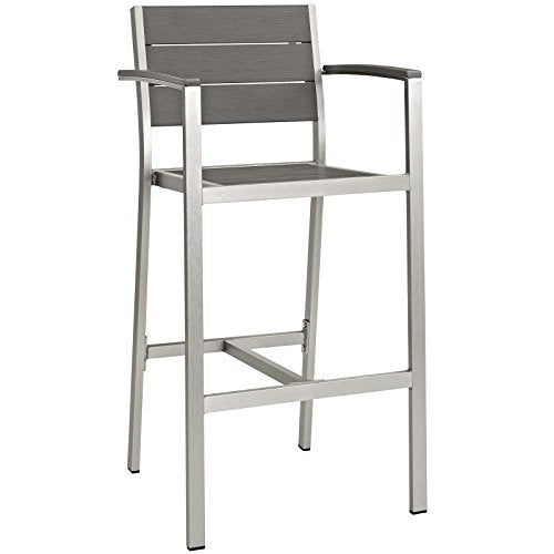Modway Shore Aluminum 3-Piece Outdoor Patio Pub Bistro Set Silver Gray