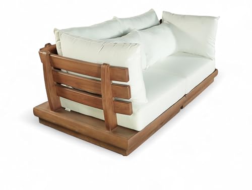 Meridian Furniture 111White-S2A Mirella Collection Modern | Contemporary Outdoor Patio 2pc. Modular Loveseat with Solid Teak Frame, Water Resistant Fabric, 76" W x 38" D x 27" H, White