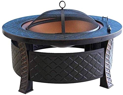 SLGGPJBU Outdoor Fire Pit Large Bonfire Wood Burning Patio & Backyard Firepit for Outside with Round Spark Screen, Fireplace Poker and Metal Grate