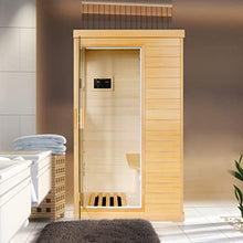 OUTEXER Far Infrared Sauna Canadian Hemlock Wood Indoor 800W with Control Panel Wood Color