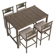 Modway Eleni 5-Piece Outdoor Teak Wood Bar Set in Weathered Gray Pebble – 56 Inch Rectangular Patio Bar Table with 4 Bar Chairs