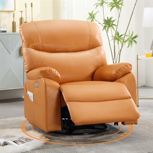 HTERWQEA Power Swivel Recliner with 270° Rotation and Leather Upholstery