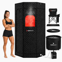 Burneek Halo Portable Sauna – Pop-Up Steam Sauna for Home with 1600W Steam Unit, Ambient Red Light, Insulated Cover, Portable Chair, Floor Mat, Remote Control & Carry Bag