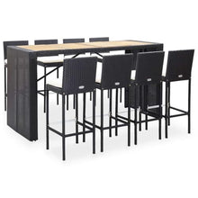 RJPLMFV 9 Piece Patio Bar Set Poly Rattan and Acacia Wood Black