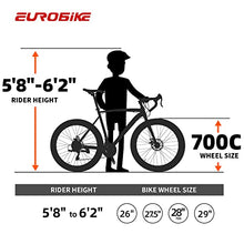 EUROBIKE Road Bike 700C Wheels 21 Speed Disc Brake Bicycle 54cm Cycling Black Red
