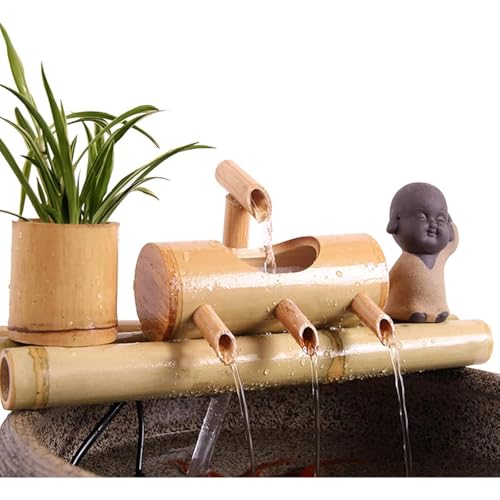 GenSDH Feng Shui Zen Bamboo Fountain Kit, Natural Decorative Fountain, Decoration Landscaping Fountain, Outdoor Water Feature, for Garden, Patio, Yard, Bird Bath, Fish Pond, 40C,30cm/11.8in