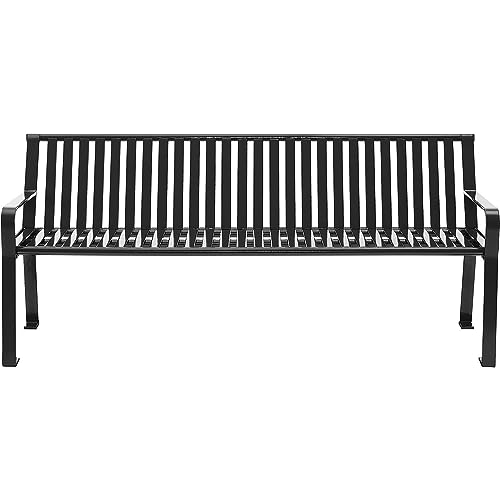 Global Industrial 6 ft Outdoor Park Bench with Back Vertical Steel Slat Black