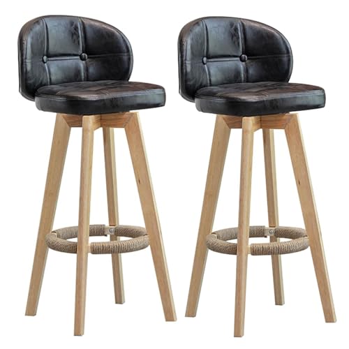 Counter Height Chairs,Wooden Bar Stools Set of 2, Kitchen Breakfast High Stool with Padded Back & 360 Degree Rotation Seat, Nordic ic Bar Chair for Dining Room, Cafe, Counter,Brown,63cm/24.8"(Black,73