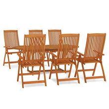 WDGJJFECNMUEHI 7 Piece Patio Dining Set Solid Wood Eucalyptus Extendable Table with 6 Reclining Chairs, Outdoor Garden Furniture Set for Backyard, Poolside, Foldable Waterproof Rustic Design
