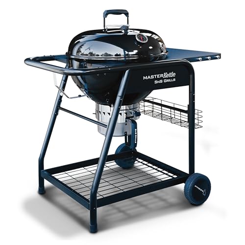 SnS Grills 22-Inch Charcoal Grill and Smoker — MasterKettle with Patented Slow ‘N Sear Deluxe Insert, 304 Stainless EasySpin Grate, Integrated Side Table, 10-Year Warranty.