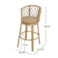 Christopher Knight Home Harrison 28.75"H Outdoor Barstools Set of 2, Rattan Bar Chair, Barrel Backrest Counter Stool, Country Style Bistro Stool, Patio Barstools for Gardern Orchard Yard, Light Brown