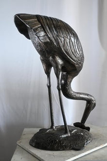 Nifao Aluminum Fishing Heron Dark Medium Bronze Statue, 34"L x 24"W x 40"H