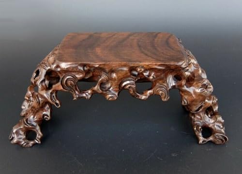 YTDJJWLS 6.6inch Ebony Wood Root Carved Display Rack Bonsai Pot Jade Statue Base Decor