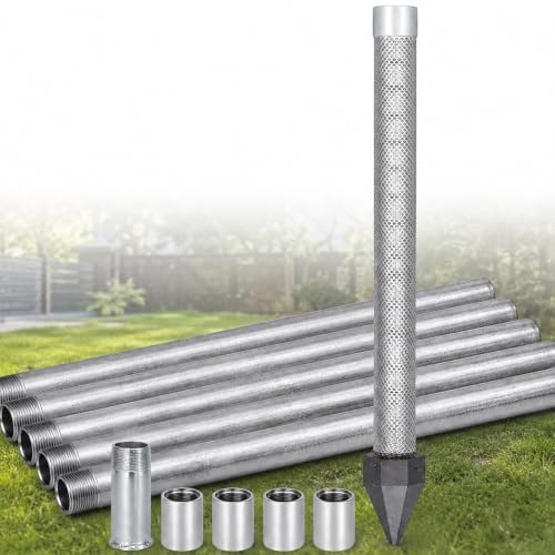 Wangyingxu 1-1/4 Inch Drive Well Point Kit, 36" Heavy Duty Sandpoint with 60 Gauge Mesh, Stainless Steel Intake, Galvanized Extension Pipes for Manual Pitcher Pump & Hand Water Extraction 5+1kit