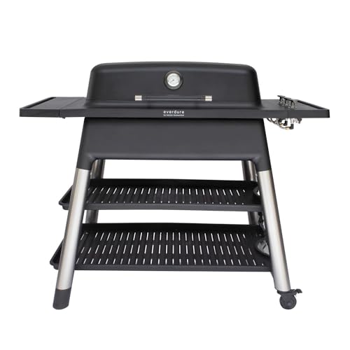 Everdure Furnace 3-Burner Gas Grill, Liquid Propane Portable BBQ Grill with Die-Cast Aluminum Body and Fast-Ignition Technology, 466 Square Inches of Grilling Surface, Adjustable Height, Matte Black
