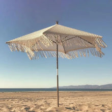 XOBRJQZ Beach Umbrella with Tassel, Decorative Garden Umbrella with Rope Pulley System, 48mm Wood Pole