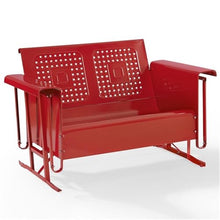 Pemberly Row Metal Loveseat Glider, 48.75 in Wide, Steel Frame, Bright Red Gloss Finish, Weatherproof Powder-Coated Outdoor Patio Furniture for Porch, Balcony, or Small Spaces