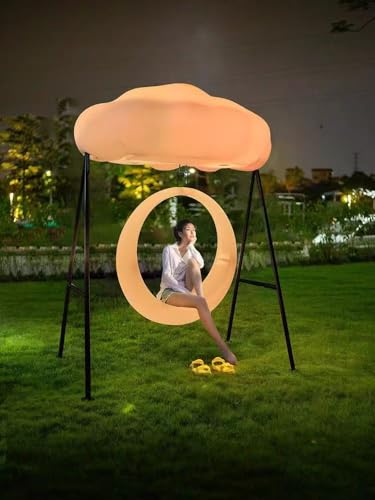 AFD Home LED Color Changing Sun and Cloud Swing, PE Plastic and Iron Frame, Color-Changing Lights, Metal A-Frame Stand, 1 Seat