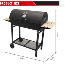 Charcoal Portable BBQ Grill with Wooden Shelf and Wheels, 49.2 in (125 cm) Wide