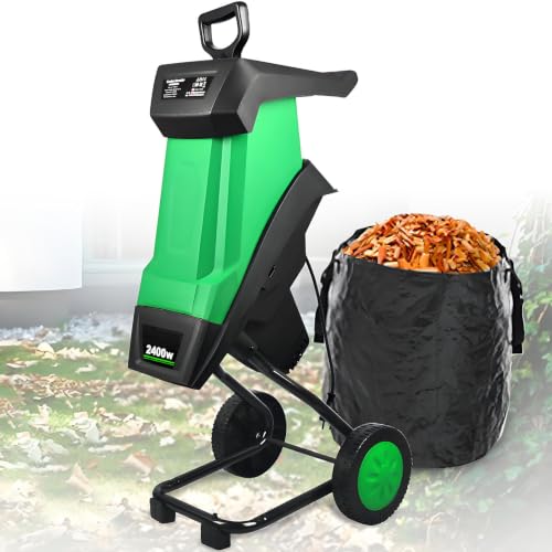 Leaf Mulcher Shredder with Large Moving Wheels and Dual Feeding Inlets