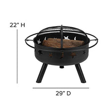 Merrick Lane Ayala Adirondack Chairs & Fire Pit - 4 Pack White Poly Resin Chairs with Black Star and Moon Fire Pit