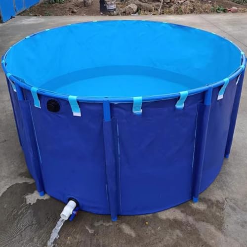 Round Canvas Fish Pond Pool, PVC Water Storage Containers, Portable Water Storage Tank Foldable, Large Aquaculture Pool with Bracket, Easy to Install ﻿ ( Color : Blue , Size : 2x0.6m-1800L/79x24in )
